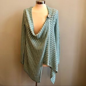 BCBGMaxAzria teal white asymmetrical sweater S/M